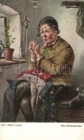 4 db RÉGI művészlap, litho lappal / 4 pre-1945 motive postcards: art postcards, with litho, artist signed