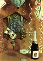 11 db MODERN órás és újévi üdvözlőlap, néhány másodpéldány / 11 MODERN clock motive cards and New Year greeting cards, few duplicates