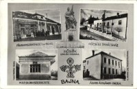 Bajna, Hősök emlékszobra, általános iskola, községi tanácsház, MDP bajnai szervezete, földmívesszövetkezet és talház. Tiszavölgyi József iparművész kiadása