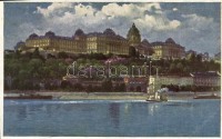 Budapest I. Királyi várpalota, gőzhajó. Művészlevelezőlap Hausner H. 7014/8.