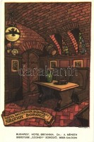 Budapest VI. Hotel Britannia, Szondy söröző s: Haranghy J. - 5 db régi képeslap / 5 pre-1945 postcards
