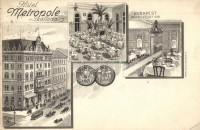 Budapest VII. Hotel Metropole szálloda, kávéház, belső, kiadja Pápai Ernő, Rákóczi út 58.; litho (EK)