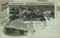 1898 Győr, Rábaszer, Széchenyi tér. Polgár Bertalan kiadása. floral litho  (Rb)