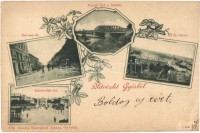 ~1899 Győr, vasúti híd a Rábán, Baross út, Kármelita tér. Ehrenthál Ignácz kiadása  (EK)