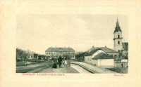 Kunszentmiklós, Piac tér, Református templom, Városháza. W. L. Bp. 1284. (EB)