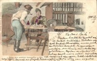 1900 Miskolc, Pislog, mint miskolczi kocsonyában a béka. Kiadja Gedeon A. humoros, folklór művészlap (EK)