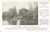 Moha, Ágnes-forrástelep, gyógy- és ásványvíz reklám Bodiczky Kálmán evangélikus főesperes-lelkész ajánlásával, park részlet