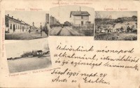 1901 Titel, Fő utca, Vasútállomás, Lagúnák, Tisza part. Nonnenmacher Endre kiadás / main street, railway station, riverside, lagoons