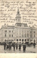 1906 Újvidék, Novi Sad; Városháza, piaci árusok, lovaskocsik. Kiadja Breuer R. és Társa / town hall, market vendors, horse-drawn carriages (EK)