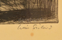 Iván Szilárd (1912-1988): Horgásznak. Rézkarc, papír, jelzett, üvegezett keretben, 25×38 cm