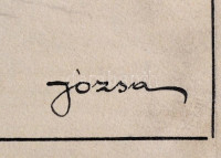 Józsa Károly (1872-1929): Jókedvűen. Tus, papír, szakadással, 24×19 cm