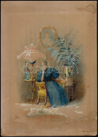 XIX. sz. vége. Uher Arisztid (?-?) : gróf Festetics Andorné Dömjén Rózsa színművésznő (1821- 1932), a Nemzeti Színház színésze, a Farkas-Ratkó-díj 1889-es kitüntetettje. Akvarell, vegyes technika, karton. Jelzett. 41x30 cm A