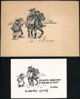 Korda Béla (1899-1972): Dr Hetey Ottónak készített ex libris eredetije. Tus, papír, jelzett, 10×14 cm  és az elkészült ex libris, klisé, papír, jelzett a klisén, 8×12 cm