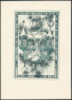 Molnár Iscsu István (1947- ) Karácsonyi üdvözlet, papír, színes rézkarc, jelzett a karcon, 15x10 cm.