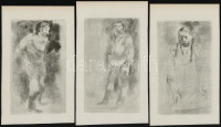 Szász Endre (1926-2003): 3 db férfi portré, klisé (rézkarc), papír jelzés nélkül, 16×9,5 cm