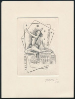 Vertel József (1922-1993): Ex libris Szilvássy Judit. Rézkarc, papír, jelzett, 7,5×5,5 cm