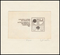 Olvashatatlan jelzéssel: 23. Országos Ifjúsági Bélyegkiállítás. Rézkarc, papír, 6×10 cm