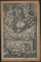 Savoyai Jenő (1663- 1736) rézmetszetű portréja csatajelenetekkel kartonra ragasztva / Copper plate engraving of Eugen von Savoya 17x26 cm