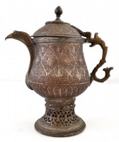 cca 1800 Antik perzsa ónozott réz teáskanna, jelzés nélkül, kopásokkal, m: 34,5 cm /cca 1800 Antique  tinned cooper tea kettle/samovar, without hallmark, with signs of wear, m: 34,5 cm