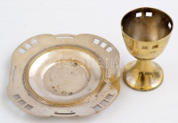 Art deco fém tojástartó + Argentor kis tálka, kopásokkal, különböző méretben