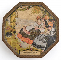 'Confiserie Lukács Budapest' feliratos díszes régi doboz, d: 16,5 cm