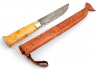 Finn vadászkés, bőr tokban, h: 20 cm