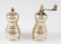 Ezüstözött alpakka bors és sószóró, jelzés nélkül, m:10 cm (2×)