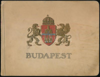 cca 1910 Budapesti képek. Vues de Budapest/Views from Budapest/Bilder aus Budapest. Bp., Budapest Székesfőváros Idegenforgalmi Hivatala,(Hornyánszky Viktor-ny.), 26 t. Kétoldalas képtáblák, 50 db fekete-fehér fotóval. Négy nyelvű