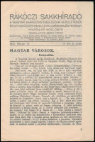 1942 Rákóczi Sakkhíradó. A II. Rákóczi Ferenc levelezési emlékverseny hivatalos közlönye. Összeáll.: Szarka Ferenc. II. évf., 1-2.  szám. Kassa, 1942, 'Grafika, 22+22 p. Kiadói papírkötésben, az egyik borítón kis foltokkal,  jó