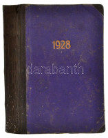 1928 Magyar Sakkvilág. XIII. évf. 1-12 sz.+ I. rendkívüli szám. A Magyar Sakkszövetség hivatalos lapja. Szerk.: Tóth László. Kecskemét, Első Kecskeméti Hírlapkiadó és Nyomda Rt., VII+336 p.+1 t. Korabeli félbőr-kötésben, a
