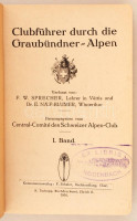 Clubführer durch die Graubündner-Alpen. 1. köt. Összeáll.: Sprecher, F. W. - Naef-Blumer, E. Zürich, 1916, F. Schuler Buchhandlung. Átnézeti térképekkel. Vászonkötésben, jó állapotban.