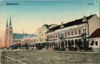 1913 Békéscsaba, Fő tér, Gesmey Soma könyv- és papírkereskedése, Békés megyei Függetlenség könyvnyomdája, kiadóhivatala és szerkesztősége, Polgári leányiskola, Ipar és Népbank Békés megyei fiókintézete, Békés Gy. udvari