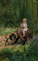 'Ritt ins Marchenland' / child riding a bear, dwarf, 'Deutsche Meister' No. 4281, s: H. Susemihl (EK)