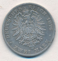 Német Államok / Bajorország 1876D 2M Ag 'II. Lajos' T:2- German States / Bavaria 1876D 2 Mark Ag 'Ludwig II' C:VFKrause KM#903