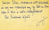 DÉRY Tibor (1894-1977) író tintával írt üdvözlő sorai Debrőczi Tibor (1915-1975) orvosnak „Kedves Tibor megszólítással.
