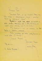 FEKETE István (1900-1970) író autográf levele Vígh Pálnak az Új Ember c. katolikus hetilap szerkesztőjének, „Kedves Pali” megszólítással.