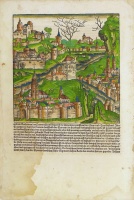 [Képzeletbeli magyarországi város látképe. Ősnyomtatvány-lap, 1493.]