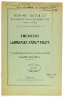 MORAVCSIK Ernő Emil: Emlékbeszéd Laufenauer Károly felett. Dedikált.