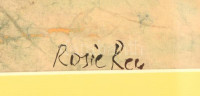 Rosie Rey (?-?): Absztrakt, vegyes technika, papír, jelzett, paszpartuban, üvegezett fa keretben, 33×26,5 cm