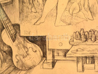 Szabó Vladimir (1905-1991): Festő, rézkarc, papír, jelzett, paszpartuban, üvegezett fa keretben, 31×26,5 cm
