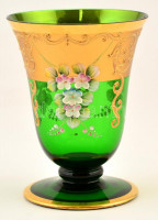 Egermann Bohemia virágos talpas váza, plasztikus kézzel festett virágszirmokkal,hibátlan, jelzés nélkül, m:15,5 cm