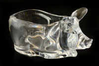 Malacos kínálótál, formába öntött, jelzett (Cristal d' Argues), hibátlan,  m:8 cm, h: 19 cm