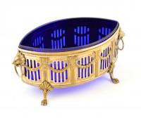 Art deco jardiniere, réz-eredeti üveg betéttel, nagyon apró csorbákkal, jelzett (K&Co), 23×12×10 cm