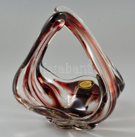 Lux Glass asztali dísztál, anyagában színezett, matricával jelzett, kis kopásnyommal, m: 24 cm