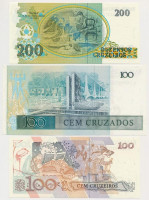 Brazília 1943-1975. 1C (2xklf) + 1987-1990. 100C (2xklf) + 1990. 200C + 1984. 5000C T:IBrasil 1943-1975. 1 Cruzeiro (2xdiff)+ 1987-1990. Cruzados (2xdiff) + 1990. 200 Cruzados + 1984. 5000 Cruzeiros C:UncKrause KM#132 KM#191A KM#202 KM#228
