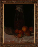 Nádor J.: Csendélet/hátoldalon Női portré fotó , 33x25 cm, olaj, papír
