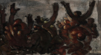 Ruzicskay György (1896 - 1993): Lázadók, karton, olaj, 23,5 x 42 cm