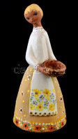 Mázas kerámia női figura, kézzel festett, alján apró lepattanásokkal, m: 25 cm
