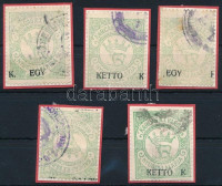 1923 Karcag R.T.V. 5 db elcsúszott felülnyomású okirati illetékbélyeg
