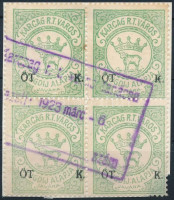 1921 Karcag illetékbélyeg nyégyestömbben
